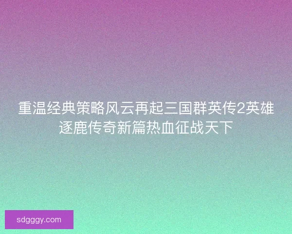 重温经典策略风云再起三国群英传2英雄逐鹿传奇新篇热血征战天下